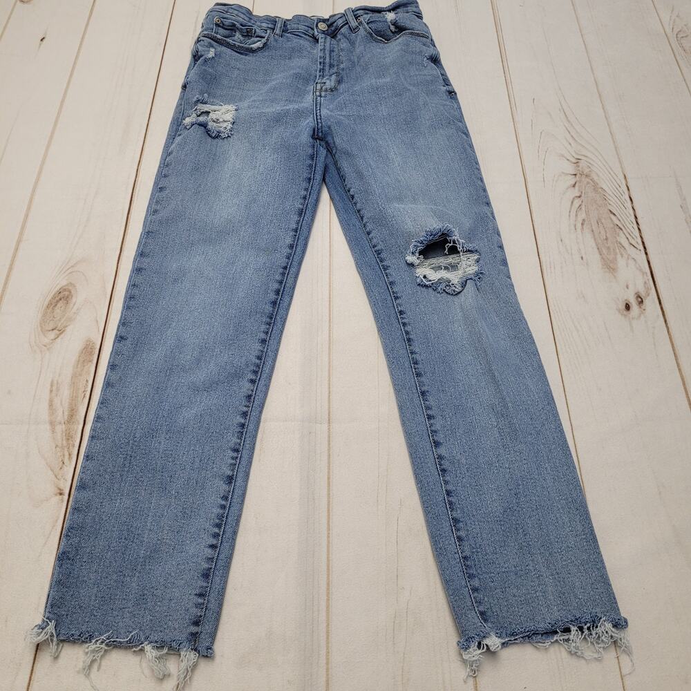 Kensie vintage luxe high rise slim jeans distressed raw hem medium wash